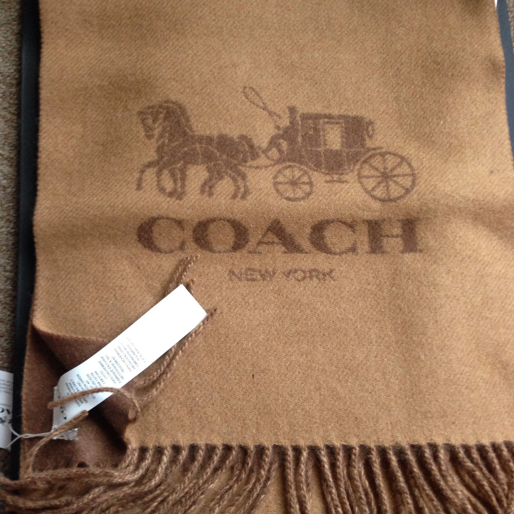 NWT Coach bicolor logo cashmere scarf camel